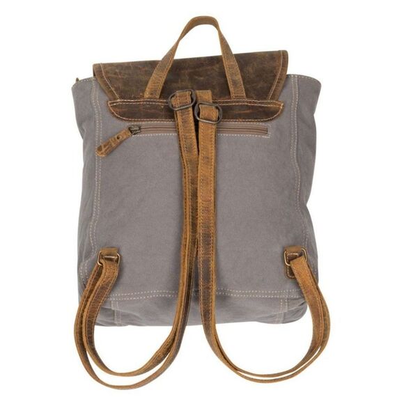 Myra Bag Handmade Felicity Backpack Upcycled Canvas & Cowhide Leather - Picture 4 of 7
